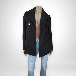 WHITE RIVET Double‎ Breasted Black Pea Coat Petite M